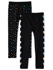 Girls Foil Heart Fleece Lined Leggings 2-Pack