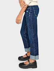 Girls Roll Cuff Straight Jeans