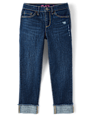 Girls Roll Cuff Straight Jeans