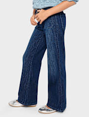 Girls Patch Pocket Wide Leg Jeans