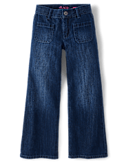 Girls Patch Pocket Wide Leg Jeans