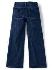 Girls Patch Pocket Wide Leg Jeans