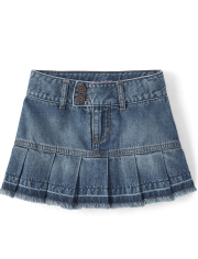 Girls Pleated Denim Skort