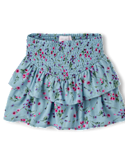 Girls Floral Smocked Tiered Skort