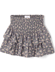 Girls Floral Smocked Tiered Skort