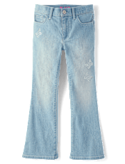 Jeans acampanados con mariposa y diamantes de imitación para niñas