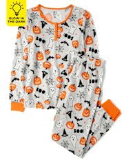 Womens Matching Family Glow Halloween Henley Cotton Pajamas