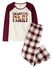 Womens Matching Family Thankful Cotton And Flannel Pajamas