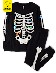Pijama unisex de algodón con esqueleto brillante familiar a juego para adultos