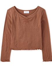 Girls Pointelle Ruched Top