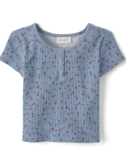 Girls Floral Ribbed Henley Top