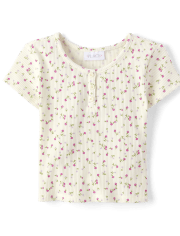 Girls Floral Ribbed Henley Top