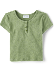 Girls Pointelle Henley Top