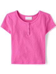 Top de punto con cuello henley para niña