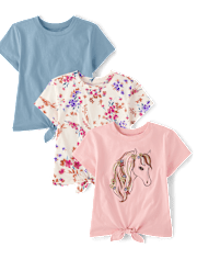 Girls Print Tie Front Top 3-Pack