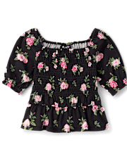 Girls Floral Smocked Top