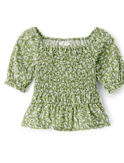 Girls Floral Smocked Top