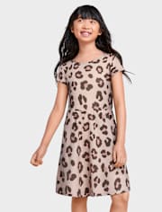 Girls Leopard Pocket Dress