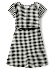 Girls Gingham Ponte Fit And Flare Dress
