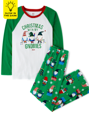 Unisex Adult Matching Family Glow Christmas Gnomies Cotton And Microfleece Pajamas