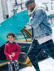 Pijama unisex de microfibra a cuadros familiar a juego para adultos