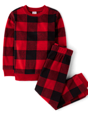 Unisex Kids Matching Family Buffalo Plaid Microfleece Pajamas