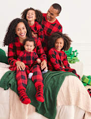 Unisex Baby And Toddler Matching Family Buffalo Plaid Microfleece Footed One Piece Pajamas