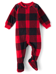 Unisex Baby And Toddler Matching Family Buffalo Plaid Microfleece Footed One Piece Pajamas