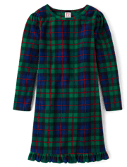 Chemise de nuit à volants en micropolaire à carreaux tartan pour filles