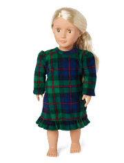 Doll Matching Family Tartan Plaid Microfleece Ruffle Nightgown
