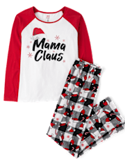 Womens Matching Family Mama Claus Cotton And Microfleece Pajamas