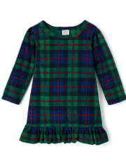 Chemise de nuit assortie à volants en micropolaire à carreaux écossais pour petite fille