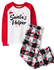 Kids Matching Family Santa's Helper Snug Fit Cotton And Microfleece Pajamas
