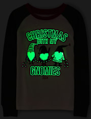 Unisex Kids Matching Family Glow Christmas Gnomies Snug Fit Cotton And Microfleece Pajamas