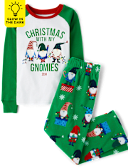 Unisex Kids Matching Family Glow Christmas Gnomies Snug Fit Cotton And Microfleece Pajamas