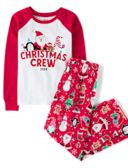 Unisex Kids Matching Family Christmas Crew 2024 Snug Fit Cotton And Microfleece Pajamas