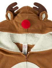 Pyjama une pièce à capuche en micromolleton Famille assortie Renne pour adulte