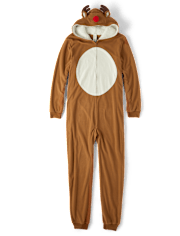 Pyjama une pièce à capuche en micromolleton Famille assortie Renne pour adulte