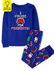 Boys Glow Pause For Presents Snug Fit Cotton Pajamas