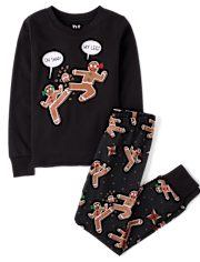 Boys Glow Gingerbread Ninja Snug Fit Cotton Pajamas