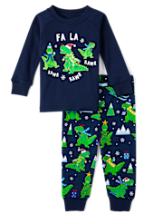 Baby And Toddler Boys Glow Christmas Dino Snug Fit Cotton Pajamas