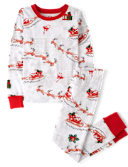 Pijamas de algodón ajustados con trineo de Papá Noel familiar a juego unisex para niños