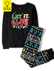 Unisex Kids Matching Family Glow Christmas Lights Snug Fit Cotton Pajamas