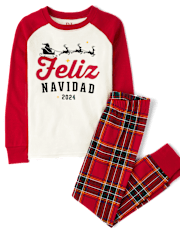 Unisex Kids Matching Family Feliz Navidad 2024 Snug Fit Cotton Pajamas