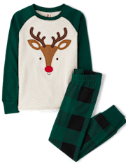 Kids Reindeer Face Snug Fit Cotton Pajamas