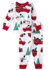 Pyjama en coton ajusté pour bébé et tout-petit, motif camion familial