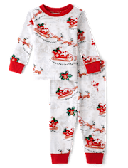 Baby And Toddler Matching Family Santa Sleigh Snug Fit Cotton Pajamas