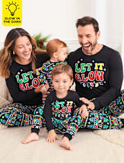 Pijamas de algodón unisex para bebés y niños pequeños con luces navideñas brillantes a juego