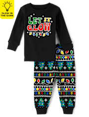 Pijamas de algodón unisex para bebés y niños pequeños con luces navideñas brillantes a juego