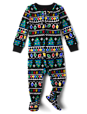 Unisex Baby And Toddler Matching Family Christmas Lights Snug Fit Cotton Footed One Piece Pajamas